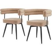 Set van 2 eetkamerstoelen 360° draaibaar in bruine teddystof met armle...