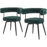 Set van 2 eetkamerstoelen 360° draaibaar in donkergroene teddy stof me...