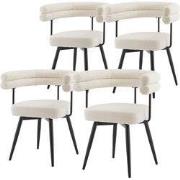 Set van 4 eetkamerstoelen 360° draaibaar in beige teddystof met armleu...