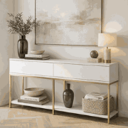 Modern Dressoir Wit Lord  150x30x80 - Gouden Frame - Twee Vakken