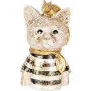 Clayre & Eef Decoratie Beeld Kat 11x9x18 cm Wit Zwart Kunststof