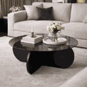 Ronde salontafel Aris zwart melamine en rookglas 75 cm