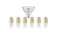 - Lichtbronnen 6xLED 3,3W (330lm) G9 + 1xLED 8W (633lm) Par30 E27 Dim....
